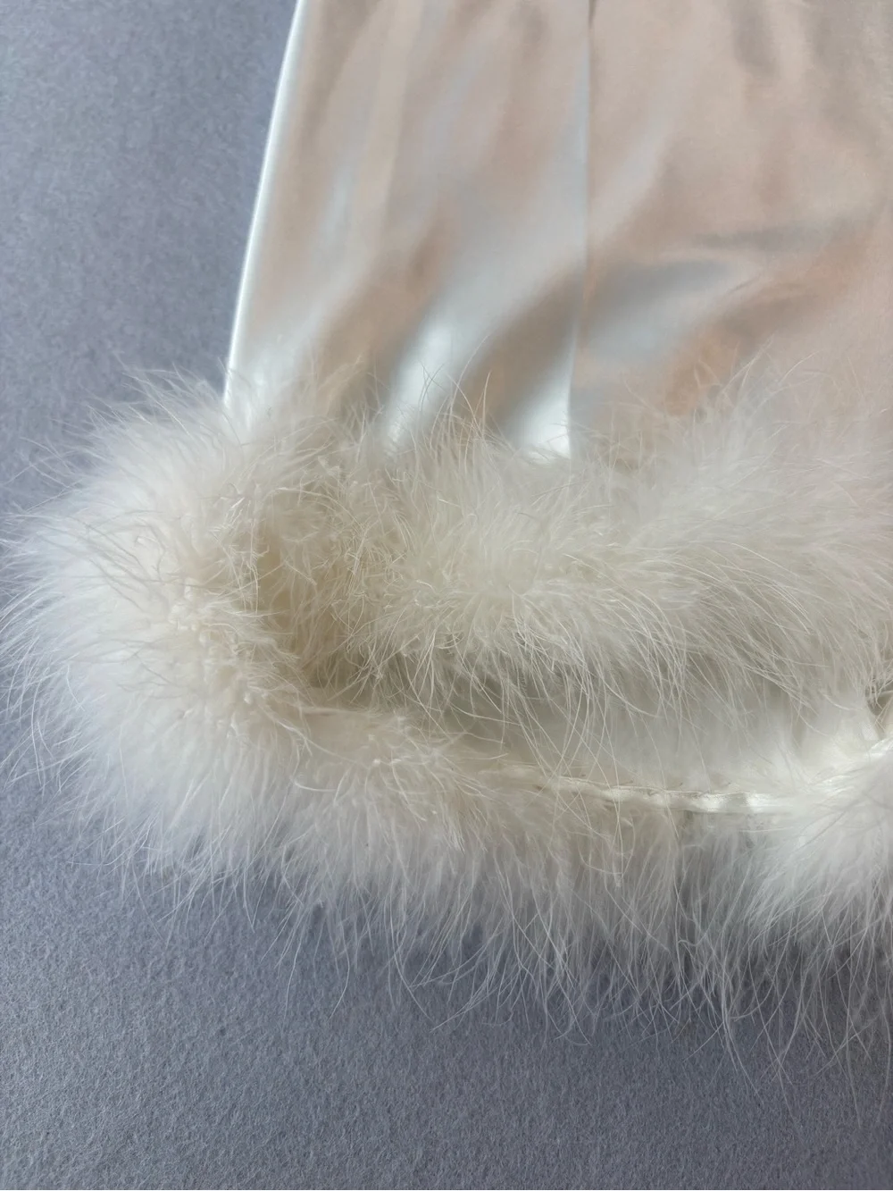 Vintage Victoria's Secret Gold Label Ivory Satin Slip with Marabou Hem Sz L